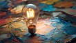 © Jack - A clear light bulb resting on an artist's palette, blending the concept of creativity with innovation.