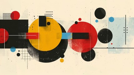 Wall Mural - abstract geometric bauhaus pattern poster with overlapping shapes and primary colors. minimalist des