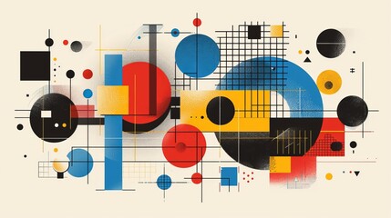 Wall Mural - abstract geometric bauhaus pattern poster with overlapping shapes and primary colors. minimalist des