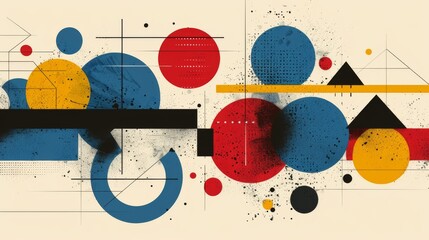 Wall Mural - abstract geometric bauhaus pattern poster with overlapping shapes and primary colors. minimalist des