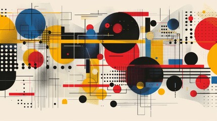 Wall Mural - abstract geometric bauhaus pattern poster with overlapping shapes and primary colors. minimalist des