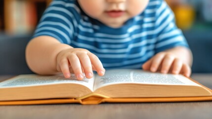 Baby exploring a book with curiosity and wonder, AI