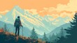 © Niphaphan - Illustration of Man enjoying a hike in the mountains