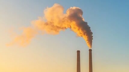 Smoke emissions from industrial smokestacks against a clear sky.