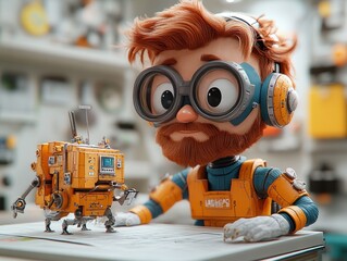 3D Rendered Cartoon Man with Robot