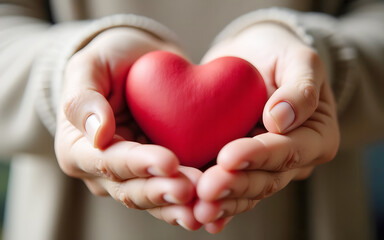 heart on hand for philanthropy woman holding red heart in hands for valentines day or for world kind