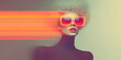 © W.O.W - Futuristic retro portrait of a woman with an orange stripe on her face and glare in the photo.