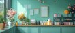 © Alienmarsh - Modern Retail Space with Green Walls and Floral Accents