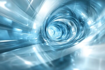 Poster - A futuristic abstract tunnel illuminated by swirling blue light during a digital journey