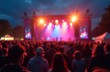 © yuntunen - Blurred background of outdoor festival or music concert. Crowd enjoyment, live performance, or cultural event. Entertainment, leisure, or nightlife concept