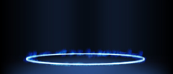 Poster - A bright blue circular portal emitting light in a dark environment, suggesting a mysterious or supernatural entrance