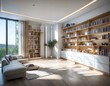 © Jean - this bright room features floating shelves with invisible books which can only be identified by the shadows cast on the wall the room s modern design and clean lines emphasize simplicity