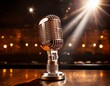 © Jean - vintage microphone classic audio equipment on stage retro mic in spotlight old fashioned sound technology