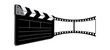 © Gabydesign21 - Clapper board, 35mm 2 frames film reel vector design isolated on white. 3d filmstrip movie production icon illustration to use for motion picture, television, cinema, film project.