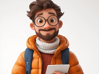 Cartoon Man in Orange Jacket