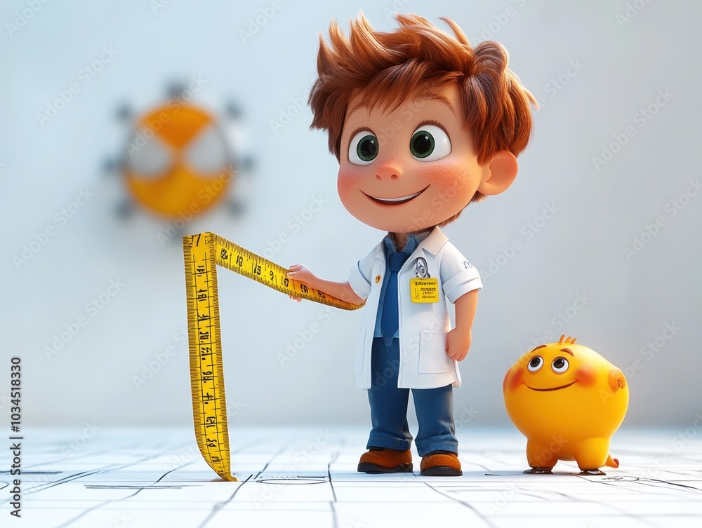 Animated Character Measuring with Tape Measure Stock Illustration ...
