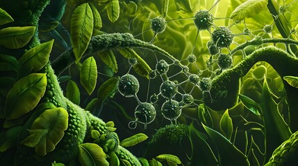 Wall Mural - Plants background with biochemistry structure. 