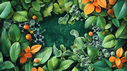 Wall Mural - Plants background with biochemistry structure. 