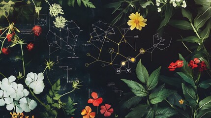 Wall Mural - Plants background with biochemistry structure. 