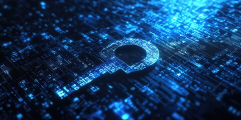 Digital encryption key in cyberspace, binary code background, cyber protection, blue tones