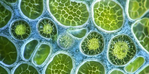 Wall Mural - Detailed observation of plant guard cells under a microscope, showing stomatal opening and closing mechanisms