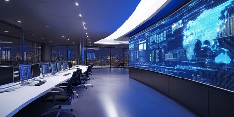 Wall Mural - High-tech network operations center with advanced monitoring tools, ensuring seamless data transmission and security