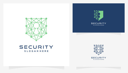Wall Mural - Abstract vector of shield guard and security system icon symbols. Graphic protection technology system with dot lines connection logo design.