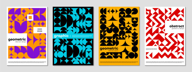 Aufkleber - Abstract poster templates with modern geometric shapes pattern, vector backgrounds. Book covers or web banners layout template design of modern minimal simple shapes in retro vintage mosaic elements