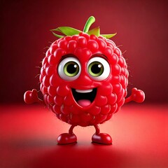 Poster - Cute Cartoon Raspberry Food Character 