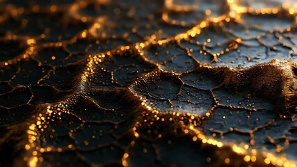 Poster - Delve into the mesmerizing patterns of a textured surface, glistening with golden hues under gentle illumination, revealing natures artistry.