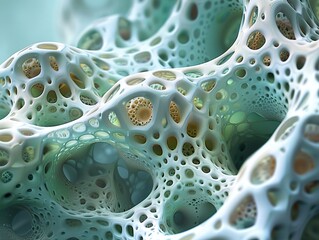 Wall Mural - abstract 3d fractal pattern - green and white cellular structure