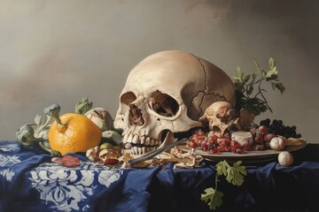 Wall Mural - Still life with human skull the abstract image - generative ai