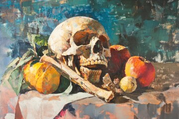 Wall Mural - Still life with human skull the abstract image - generative ai