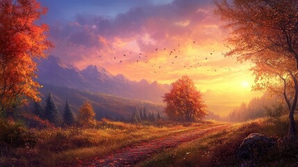 Canvas Print - scenic path leads through fall forest. perfect for travel, nature, and autumn themes.