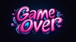 © h3design - Vibrant game over graphic in bold pink letters, showcasing playful design elements in a dark background