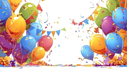Poster - Colorful balloons and confetti create a festive atmosphere for a celebration in an abstract background, perfect for events like birthdays, anniversaries, or holidays