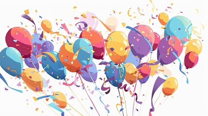 Poster - Colorful balloons and confetti create a festive atmosphere for a celebration in an abstract background, perfect for events like birthdays, anniversaries, or holidays