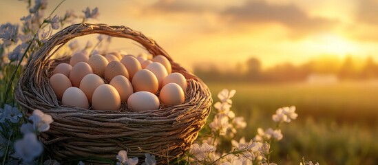 Eggs in Basket at Sunset