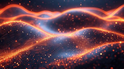 Poster - Futuristic Digital Technology Background with Glowing Dots and Waves