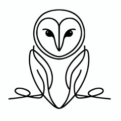 Continuous line art barn owl silhouette outline vector illustration