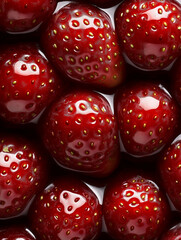 Wall Mural - a close-up, top-down view of a cluster of gel-glazed strawberries, filling the entire frame with a focus on their intricate details