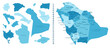 © gt29 - Saudi Arabia - detailed map of the country in blue colors, divided into regions. Infographic icons. Vector illustration.