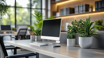 Poster - Modern Ergonomic Desk in Stylish Office Environment