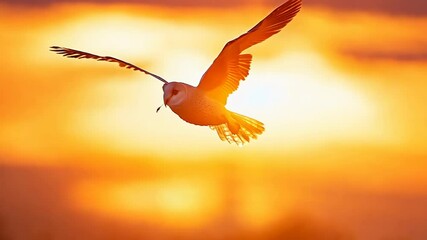 Aufkleber - A white owl is flying in the sky with the sun setting in the background