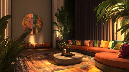 Wall Mural - 131. A chic travel lounge with decor and an empty area for a product