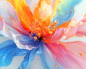 Poster - Colorful abstract 3D rendering with a rainbow ink splatter background