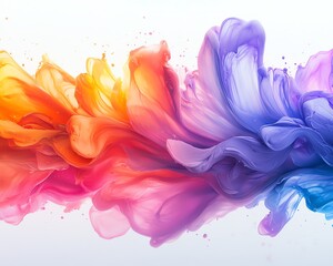 Poster - Dynamic 3D rendering with rainbow color ink splatter background, fantasy floral texture in watercolor, paint brush stroke explosion, modern contemporary vector wallpaper