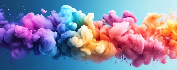 Poster - Rainbow color ink splatter in an abstract 3D rendering, featuring fantasy flower watercolor texture, and paint brush stroke explosion, contemporary vector art wallpaper