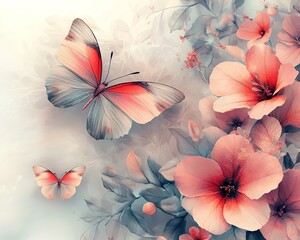 Aufkleber - Charming abstract floral art deco background showcasing a seamless butterfly and flower collage