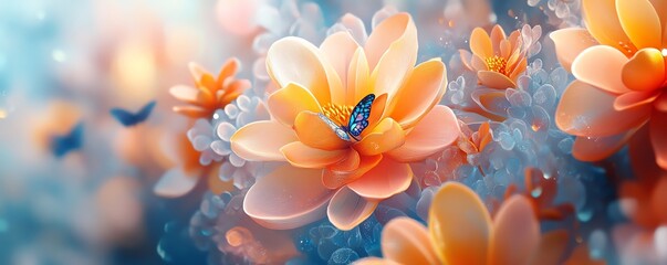 Poster - Dynamic abstract floral art deco background with a seamless collage of flowers and butterflies